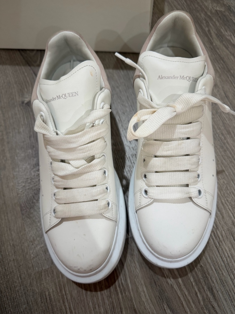 Alexander McQueen White and Cream Leather Platform Sneakers